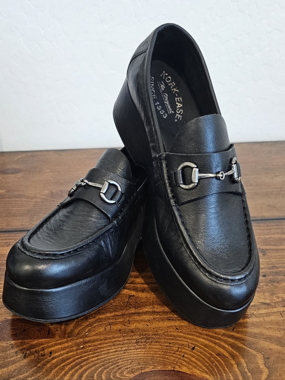 Kork-Ease Women’s Black Leather Platform Loafers Shoes Ortho Size 8M NWOB